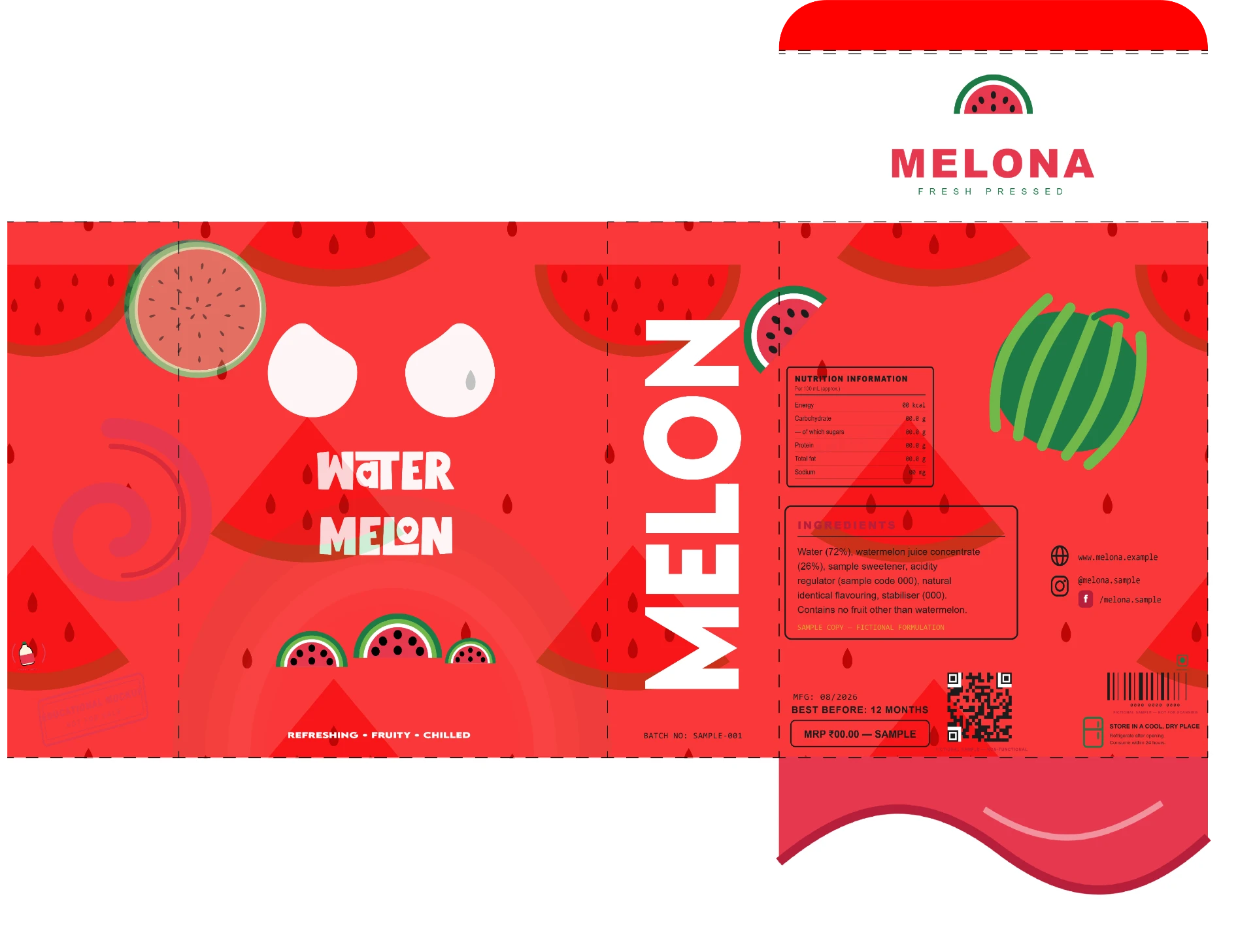 Melona — fresh pressed watermelon. — flat print-ready package artwork